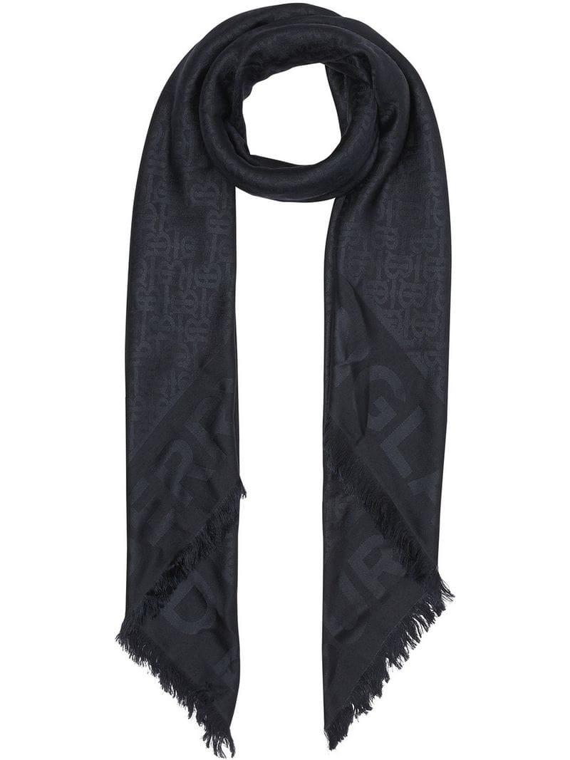 Burberry Monogram Silk Wool Jacquard Large Square Scarf in Blue - Lyst