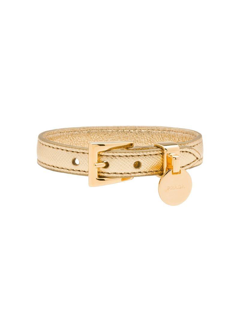 Lyst - Prada Saffiano Leather Bracelet in Metallic