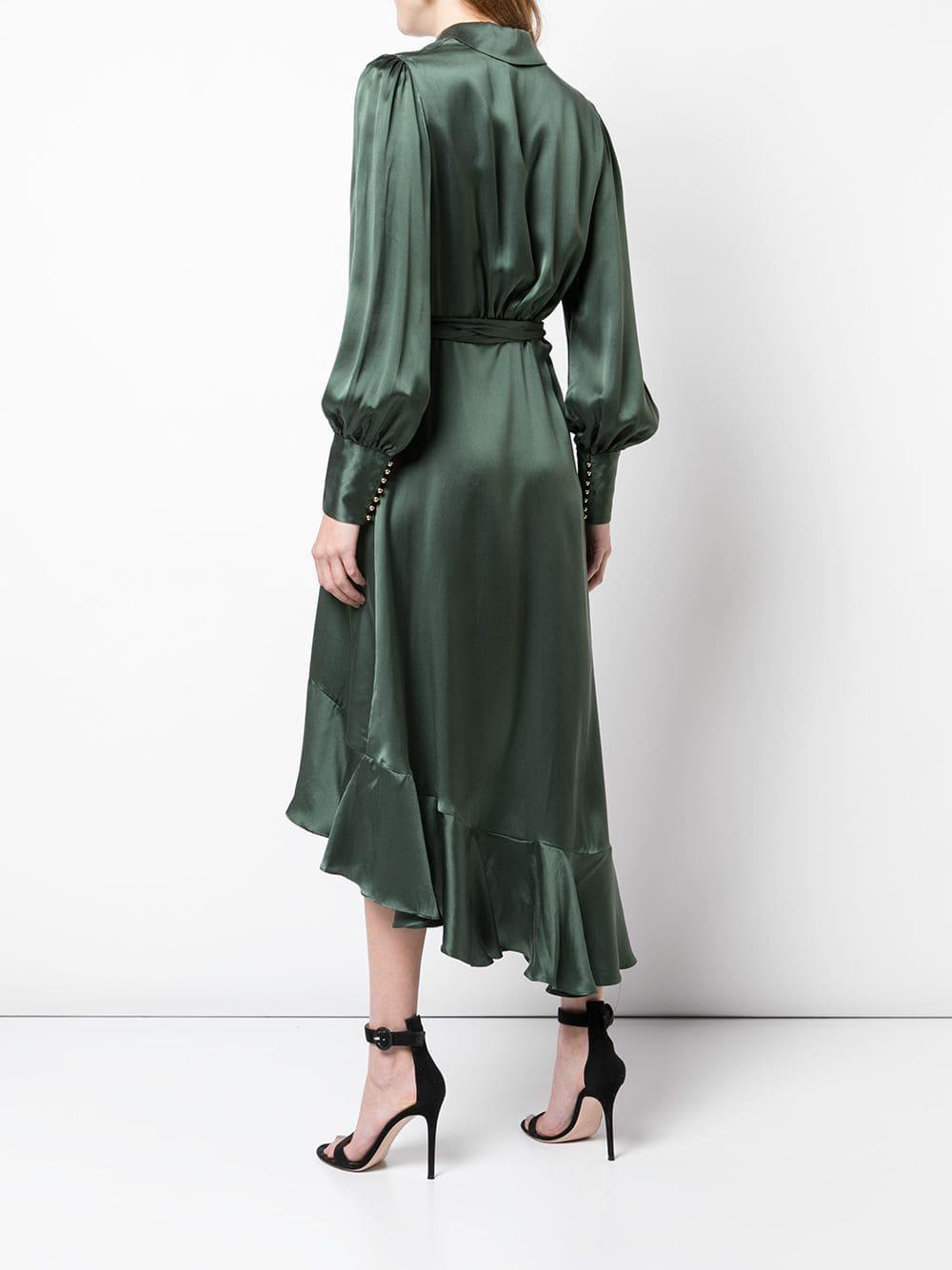 Zimmermann Silk Ruffled Wrap Dress in Green - Lyst