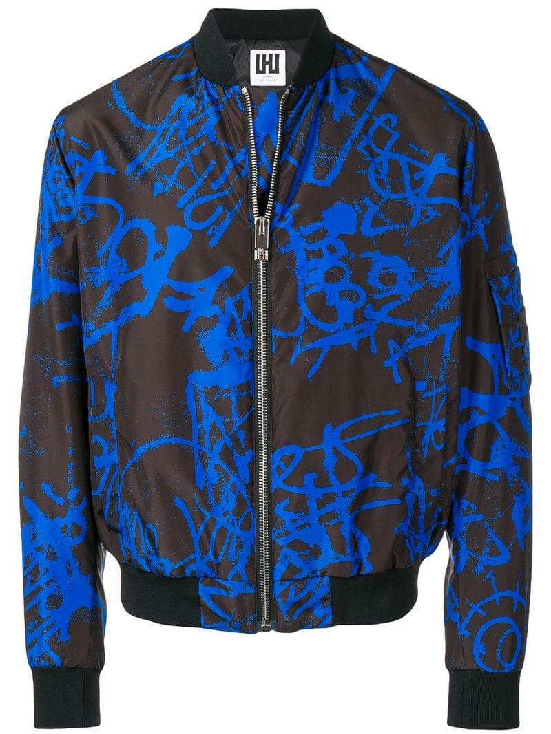 Les Hommes Graffiti Printed Bomber Jacket in Black for Men Lyst