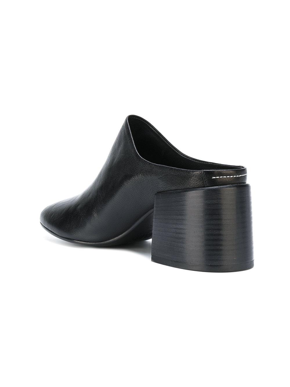 black leather mules block heel