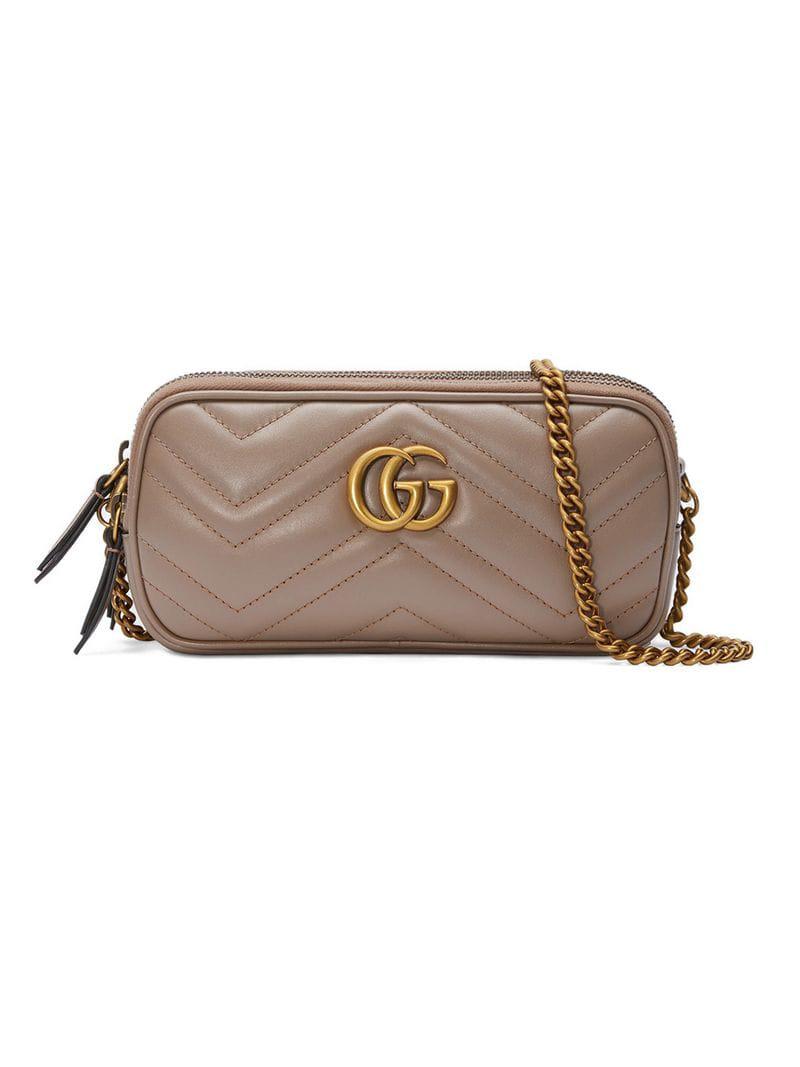 Gucci GG Marmont Mini Chain Bag in Brown - Lyst