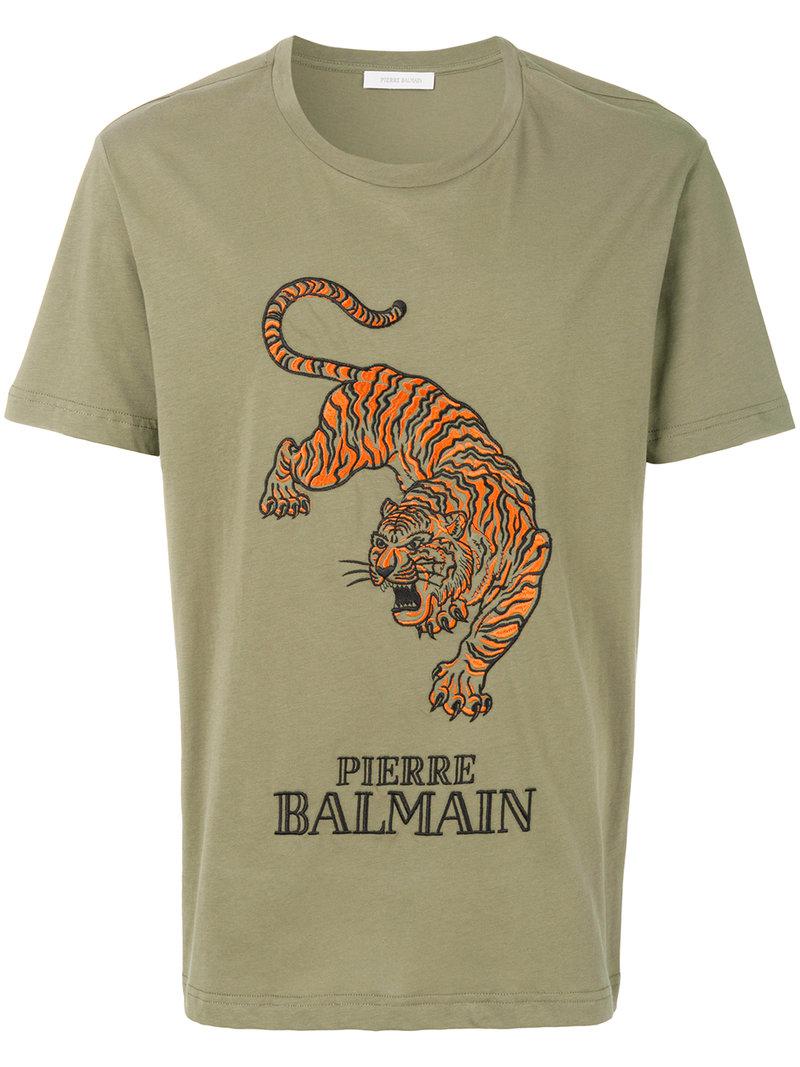 Balmain Cotton Tiger Logo T-shirt in Green for Men - Lyst