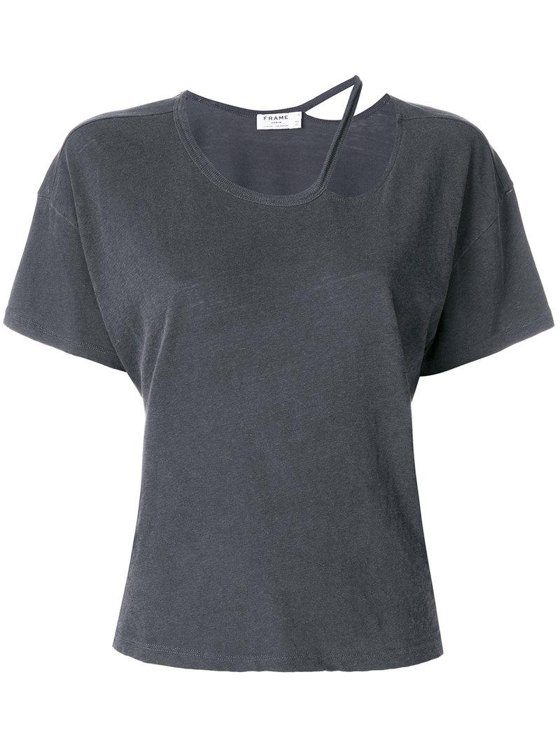 Lyst - Frame Torn Neck T-shirt in Gray