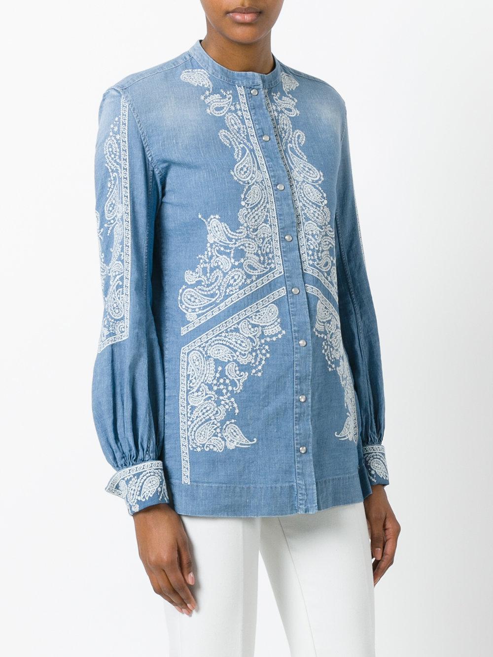 Lyst - Ermanno Scervino Embroidered Billow Sleeve Top in Blue