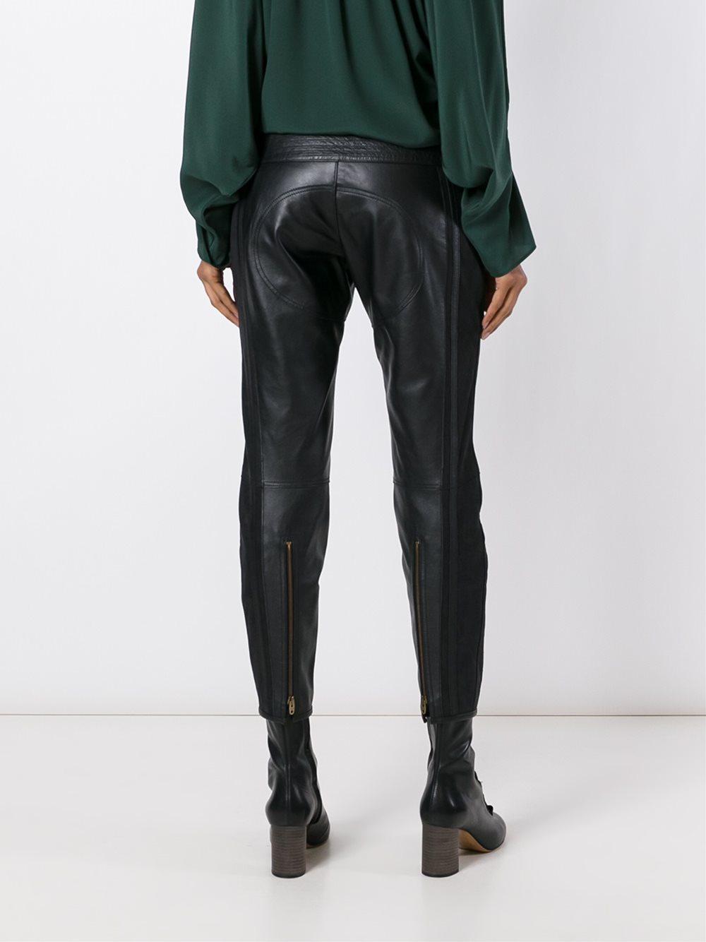 Lyst - Chloé Cropped Leather Biker Trousers in Black