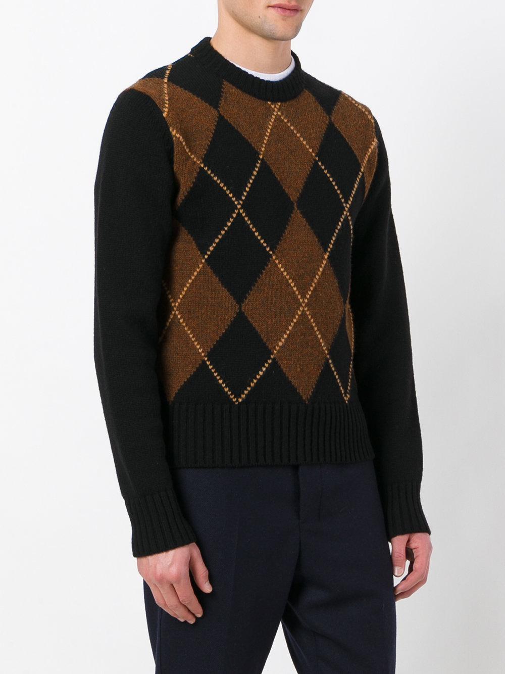 Lyst - Ami Argyle Pattern Crew Neck Sweater in Brown for Men
