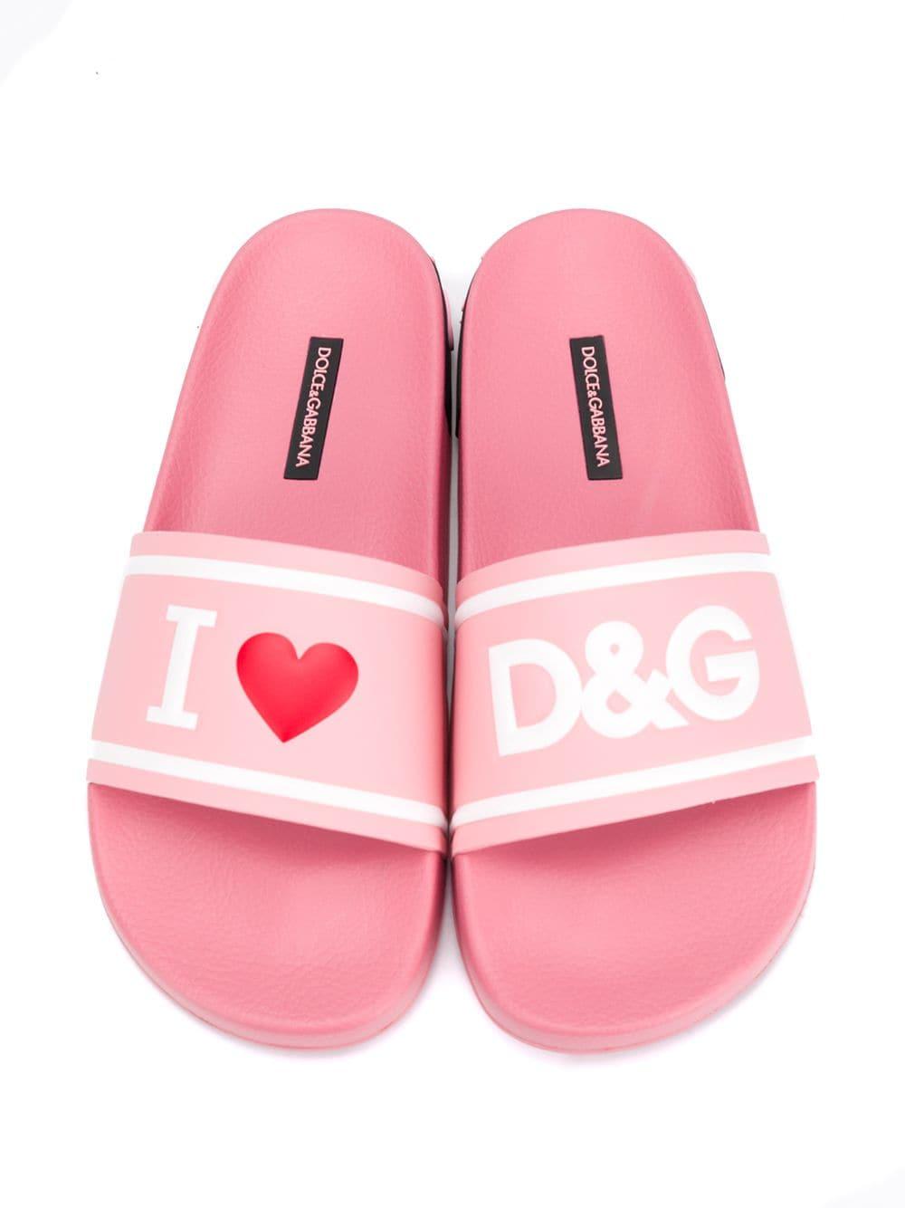 Dolce & Gabbana I Love D&g Slide Sandals in Pink - Lyst