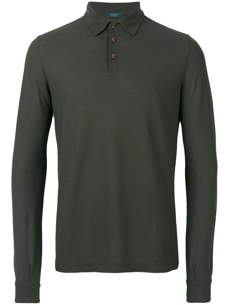 Zanone Long-sleeve Polo Shirt in Green for Men - Lyst