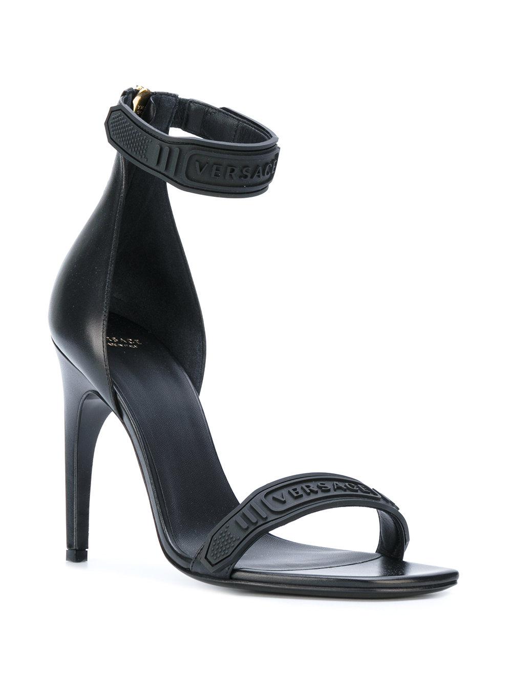 Lyst - Versace Logo Ankle Strap Sandals in Black