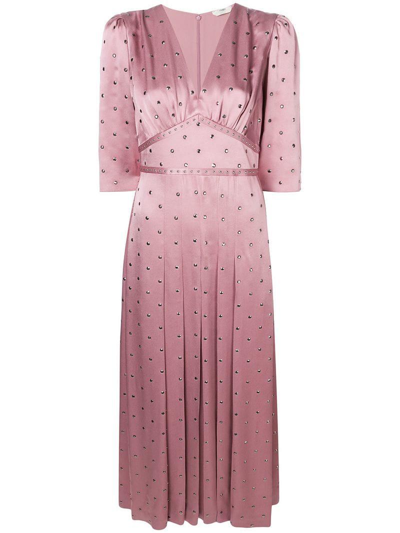 Lyst - Fendi Studded Flared Maxi Dress in Pink