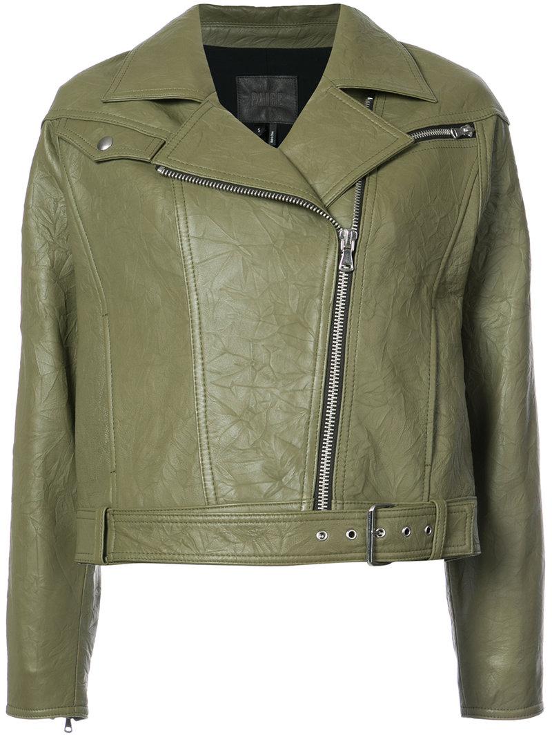 Lyst Paige Cropped Biker Jacket In Green Paige Women S Green Cropped Biker Jacket