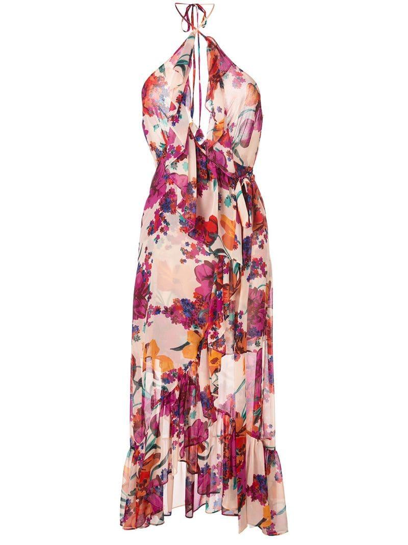 MISA Floral Draped Dress in Pink - Lyst
