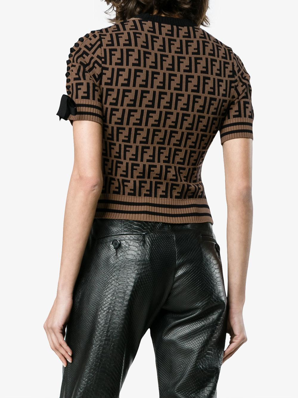 Fendi Knitted T Shirt With Logo Pattern in Brown - Lyst