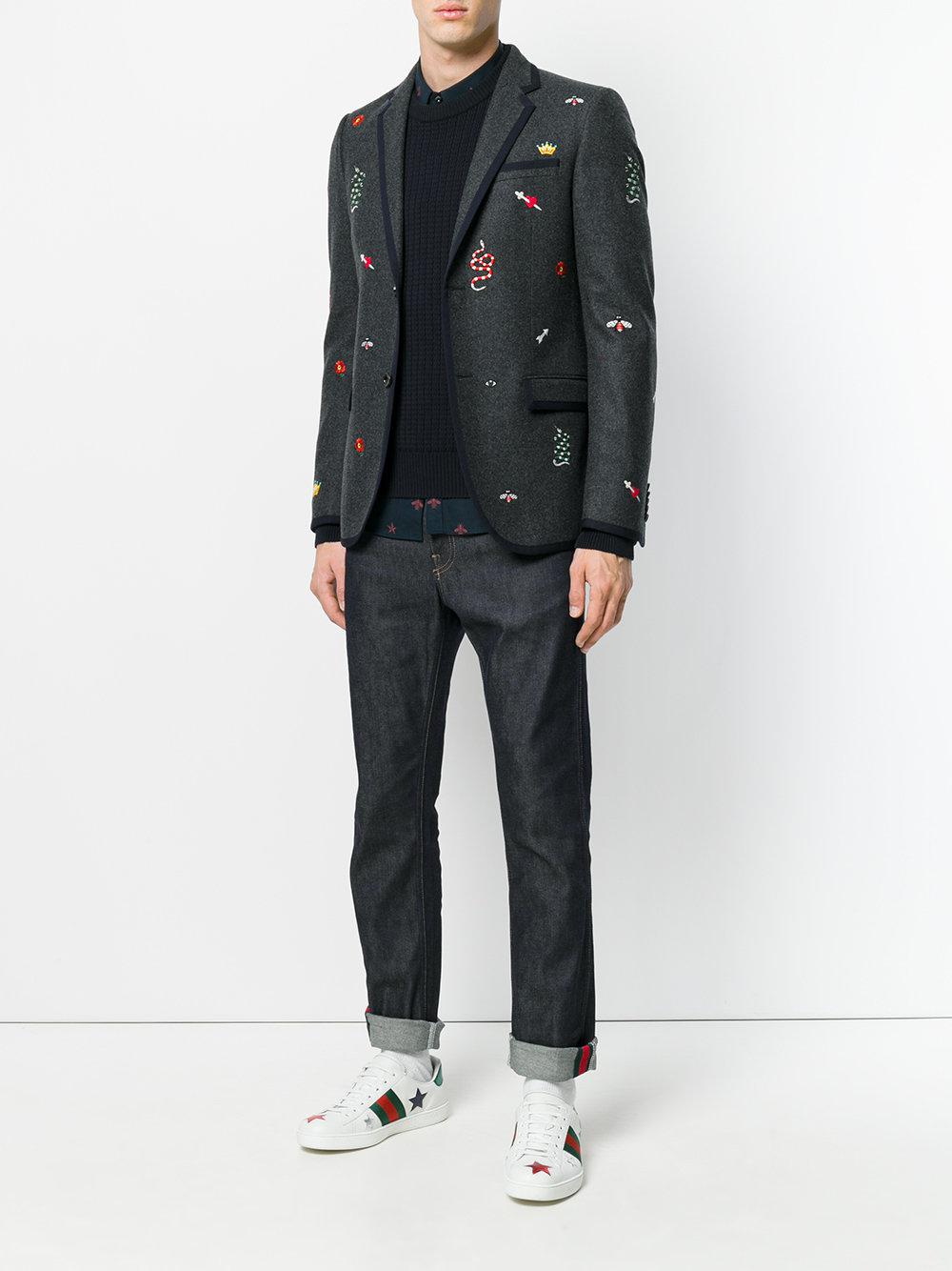Lyst - Gucci Embroidered Monaco Jacket in Gray for Men
