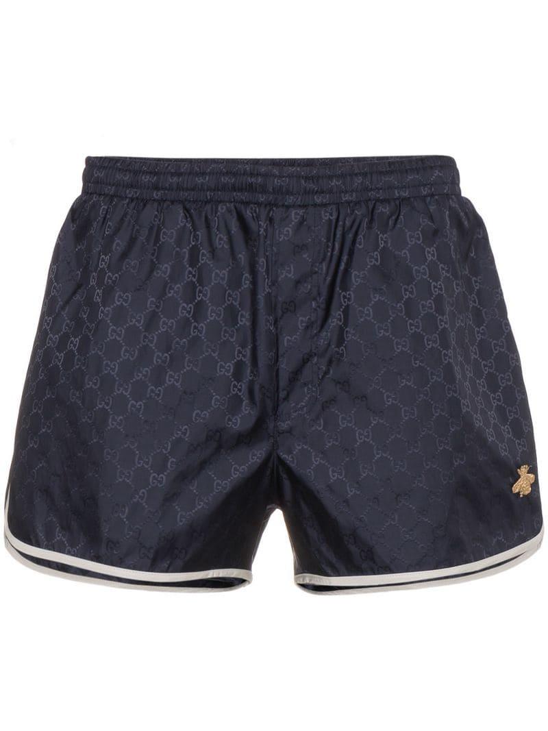 Lyst - Gucci Monogram Bee Embroidery Swim Shorts in Blue for Men