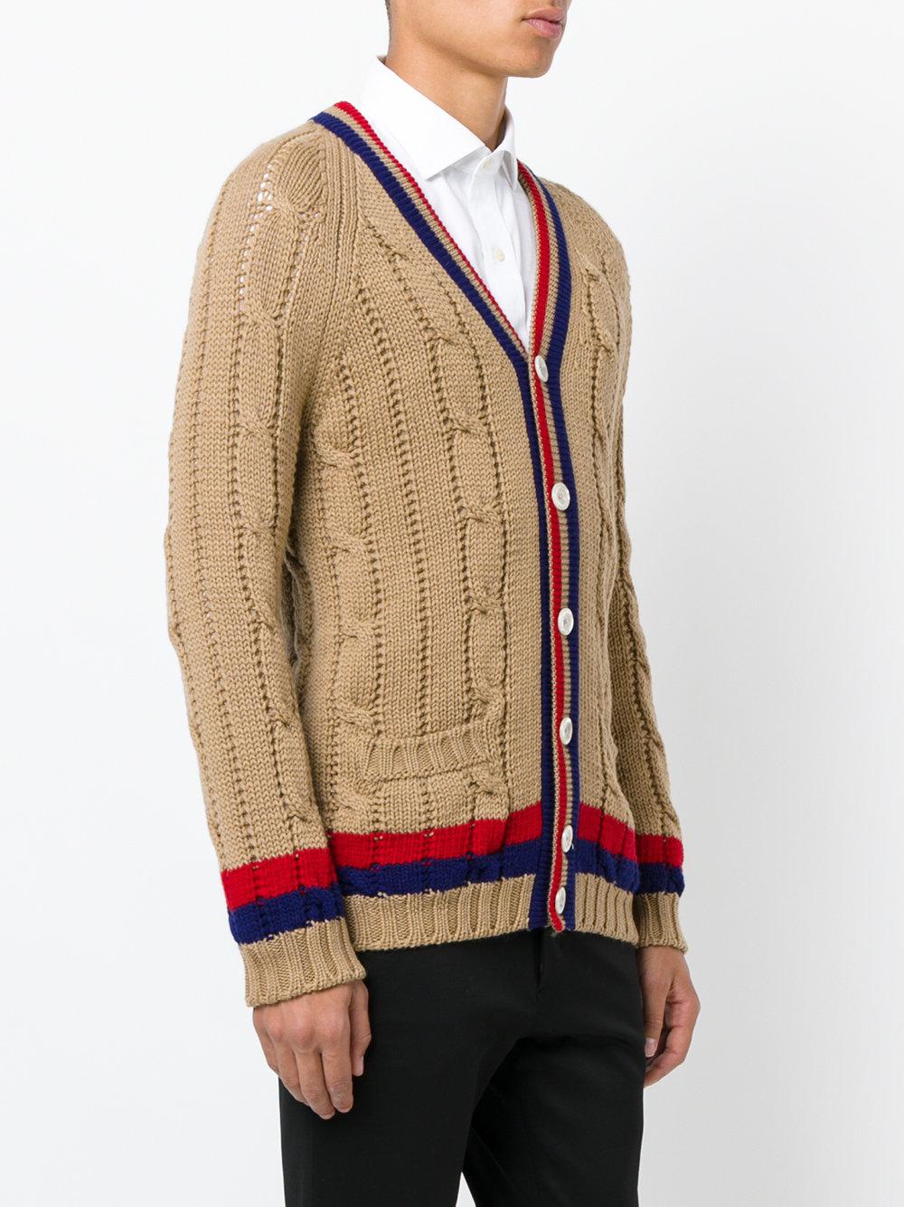 Lyst - Gucci Cable Knit Cardigan in Brown for Men