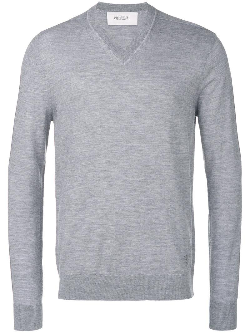Lyst - Pringle Of Scotland Knitted V-neck Sweater in Gray for Men