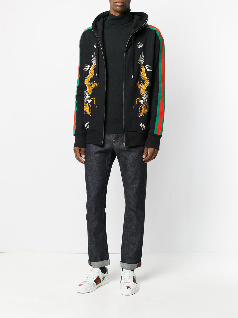 Lyst - Gucci Dragon Embroidered Zip Hoodie in Black for Men