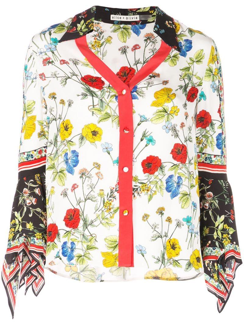 Alice + Olivia Floral Print Blouse in Red - Lyst