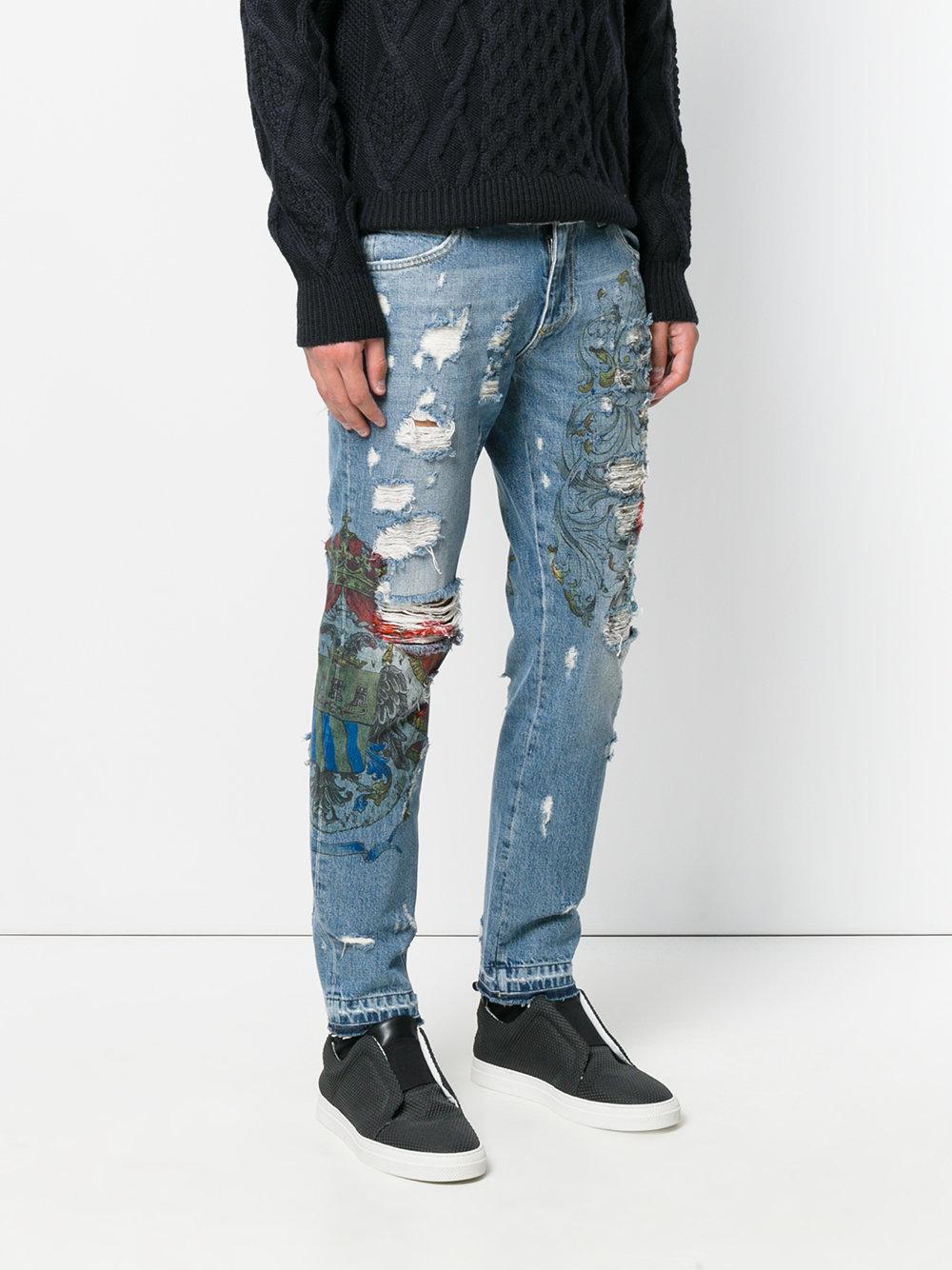 Lyst - Dolce & Gabbana Distressed Skinny Jeans in Blue for Men