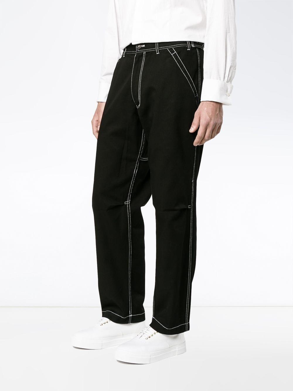 black cargo pants with white stitching mens