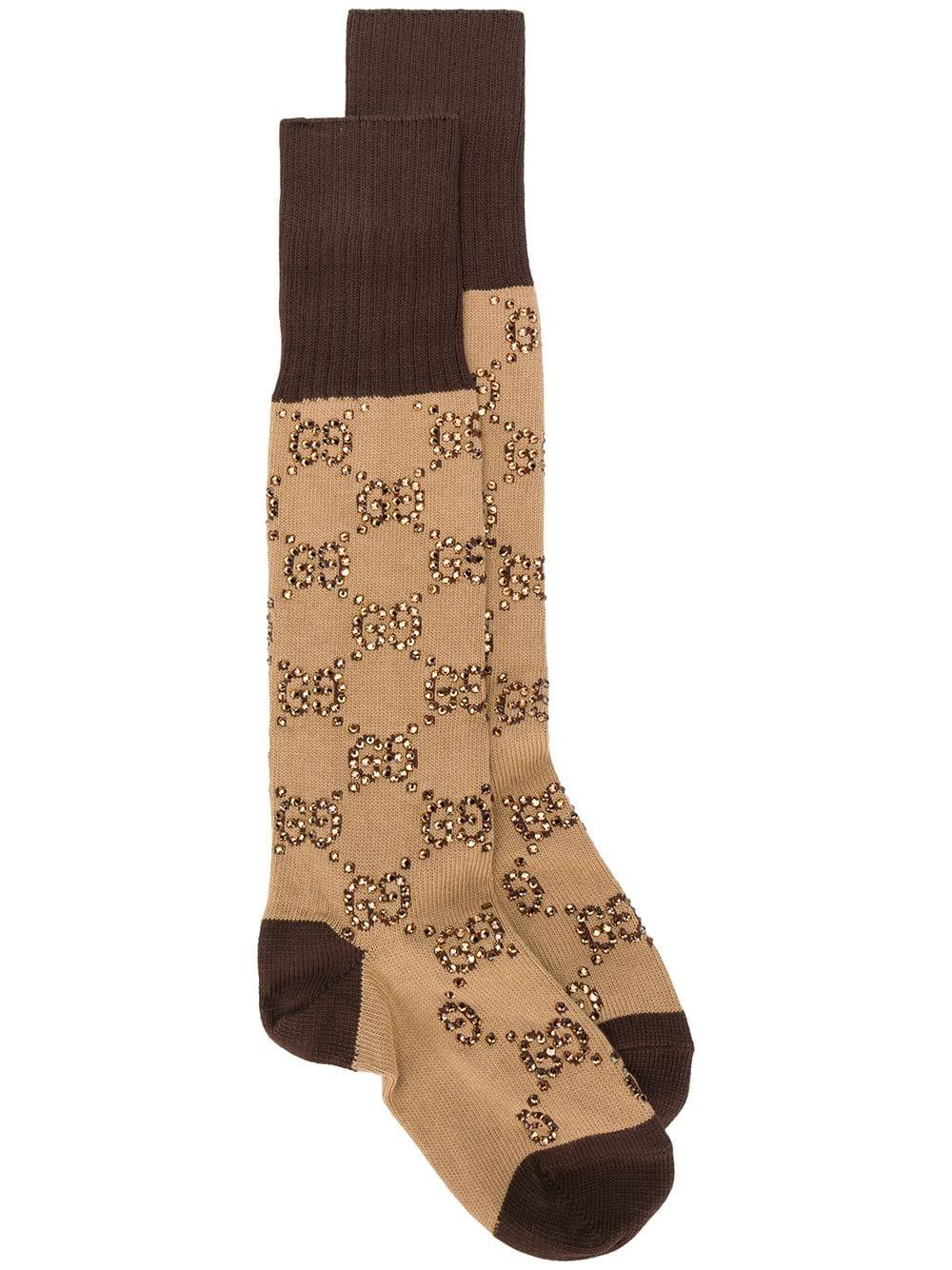 Gucci GG Pattern Socks in Brown Lyst