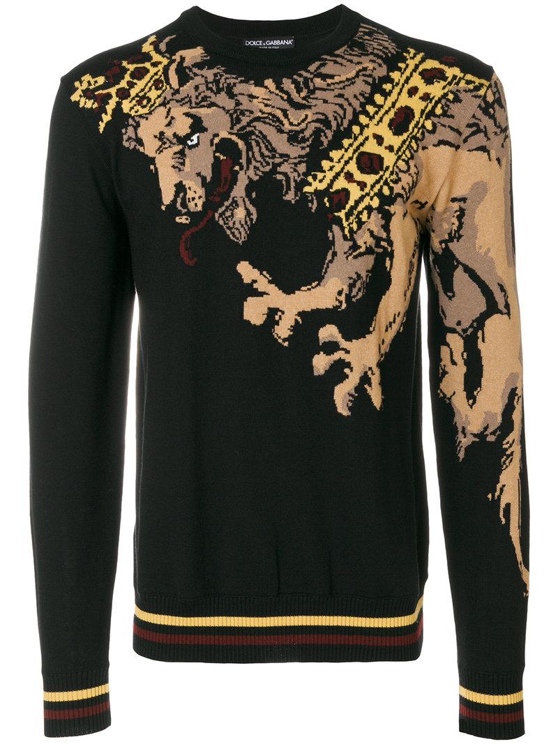 Lyst - Dolce & Gabbana Lion Embroidered Sweater in Black for Men