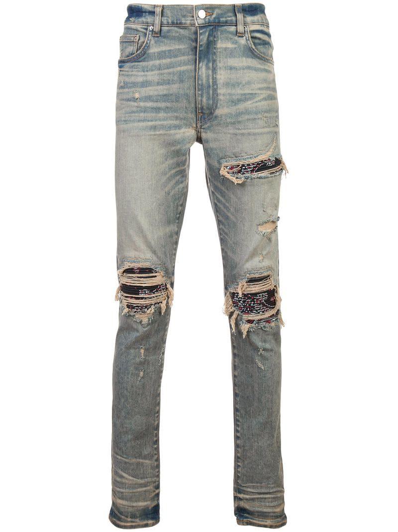 Lyst - Amiri Ripped Layered Skinny Jeans in Blue for Men