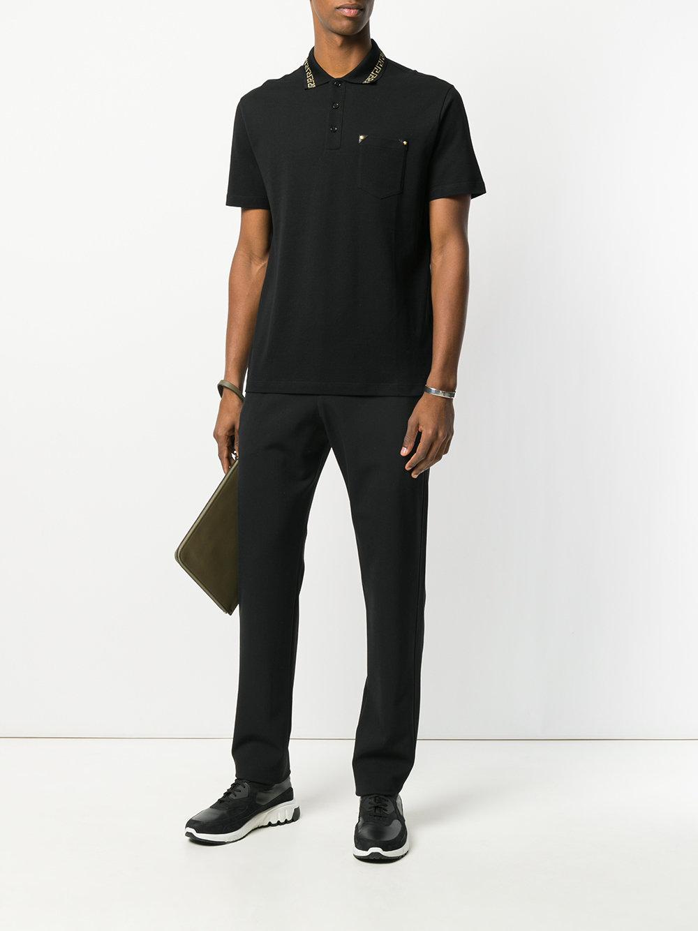 Lyst - Versace Greek Key Collar Polo Shirt in Black for Men