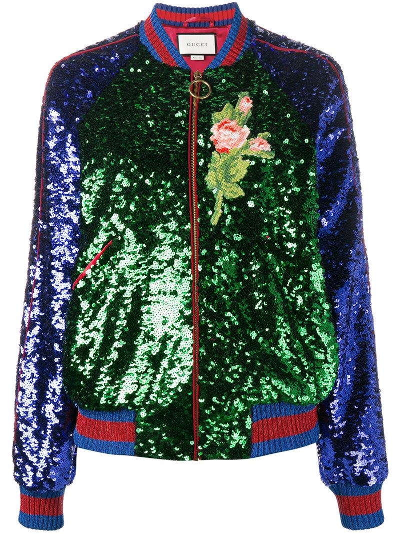 gucci men's blue sequin bomber jacket
