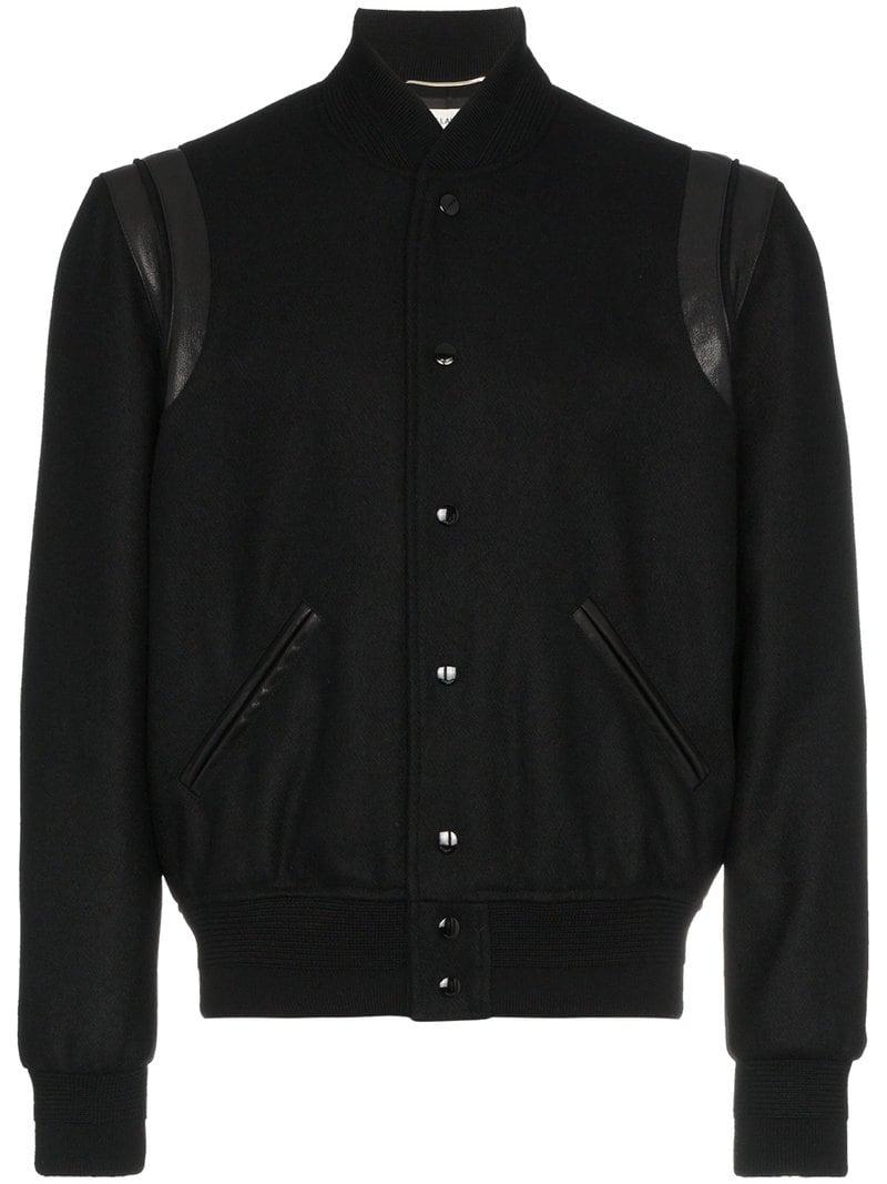 Lyst - Saint Laurent Black Varsity Wool Jacket in Black for Men - Save ...