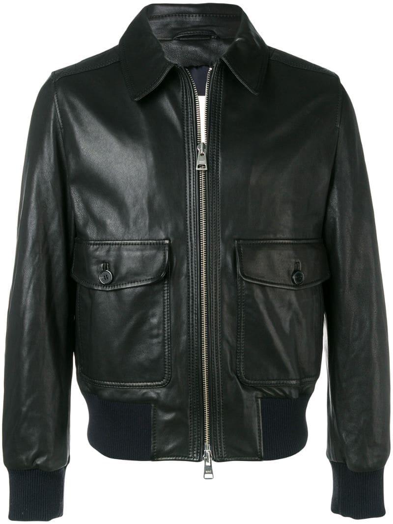 AMI Zipped Jacket With Ribbed Waist And Cuffs in Black for Men - Lyst