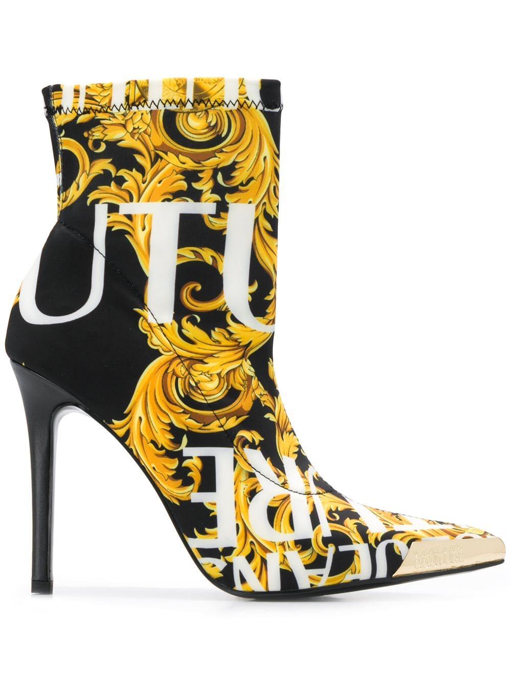 Versace Jeans Denim Baroque Print Boots in Yellow - Lyst
