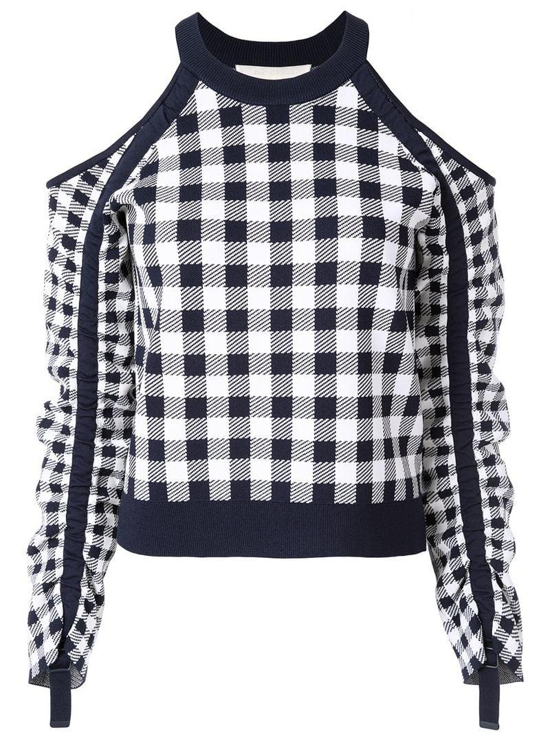 blue gingham sweater