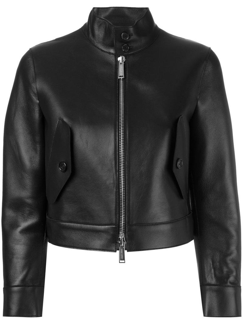 Lyst - Dsquared² Cropped Leather Jacket in Black