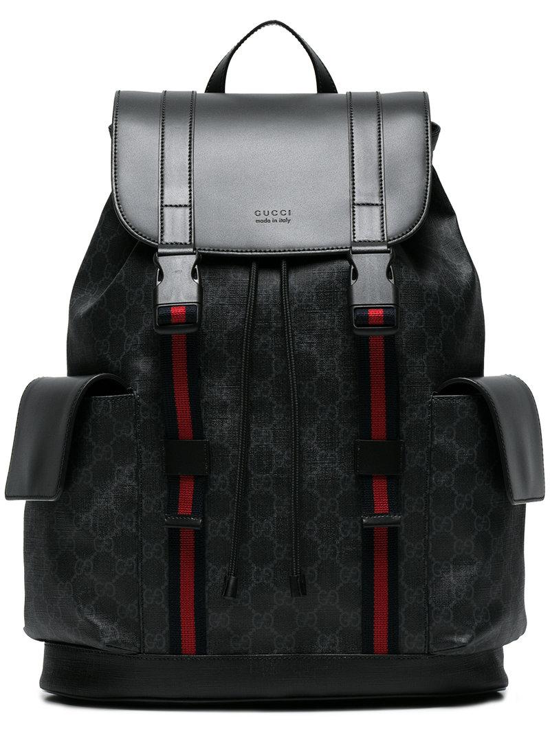 Gucci Stripe GG Supreme Backpack in Black for Men - Lyst