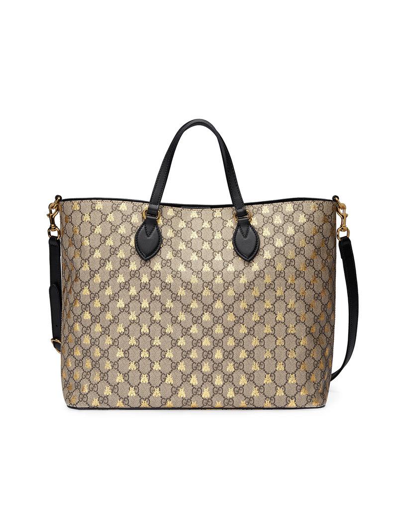 Lyst - Gucci Gg Supreme Bees Tote in Natural