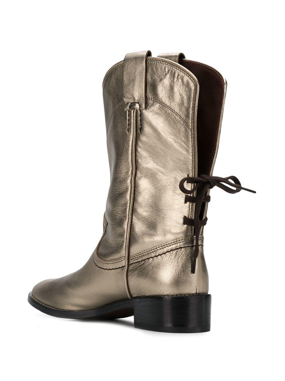 Boots Calf By Lyst Chloé Cowboy Metallic See In Mid Inspired xZqqB7w6