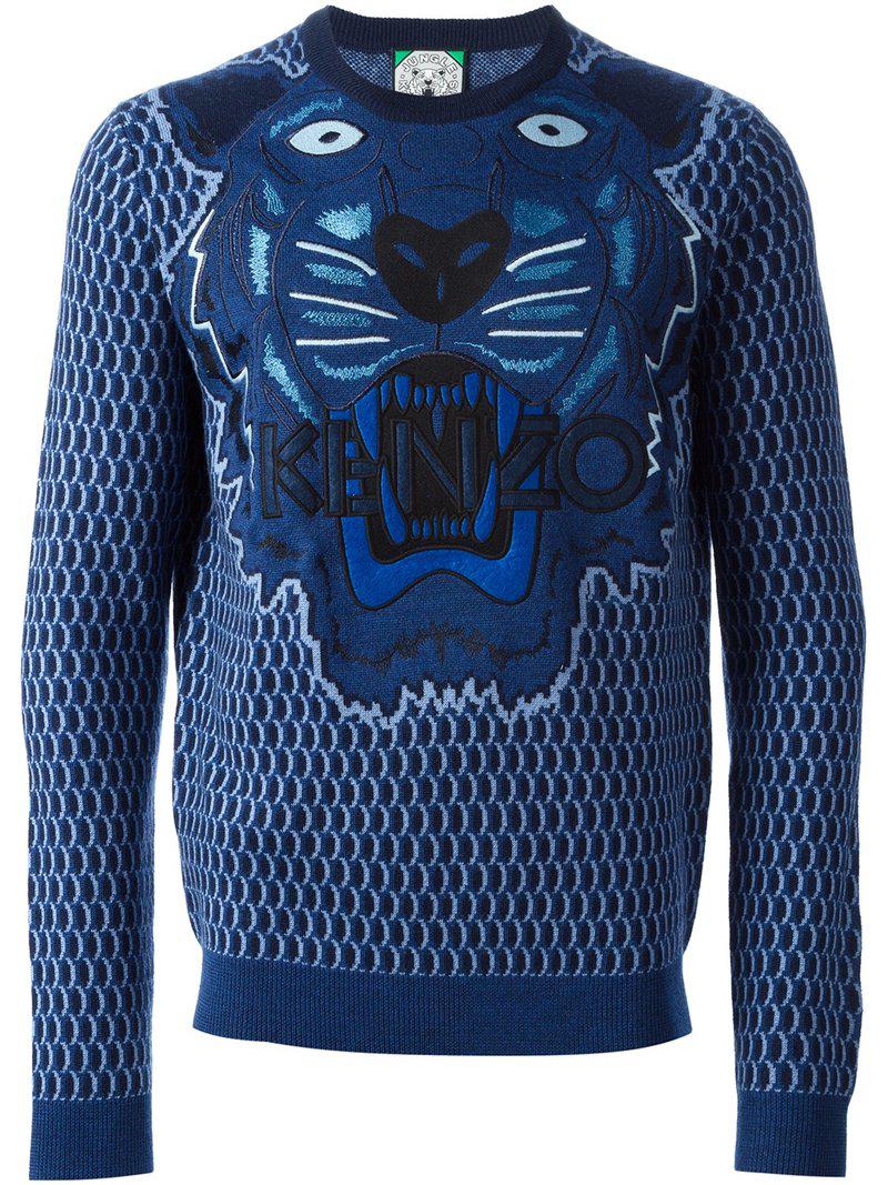 KENZO Wool 'tiger' Sweater in Blue for Men - Lyst