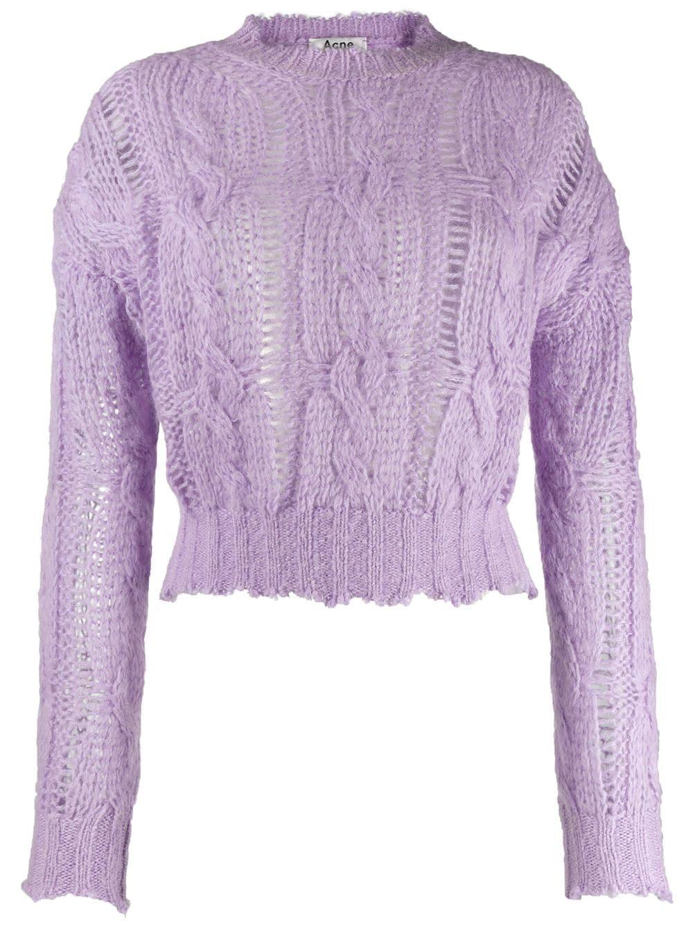 Acne Studios Frayed Cable Knit Sweater in Purple - Lyst