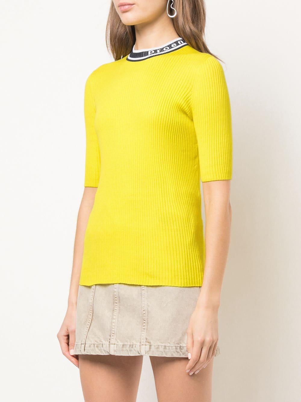 Proenza Schouler Pswl Logo Knit Short Sleeve Crewneck Top in Yellow - Lyst