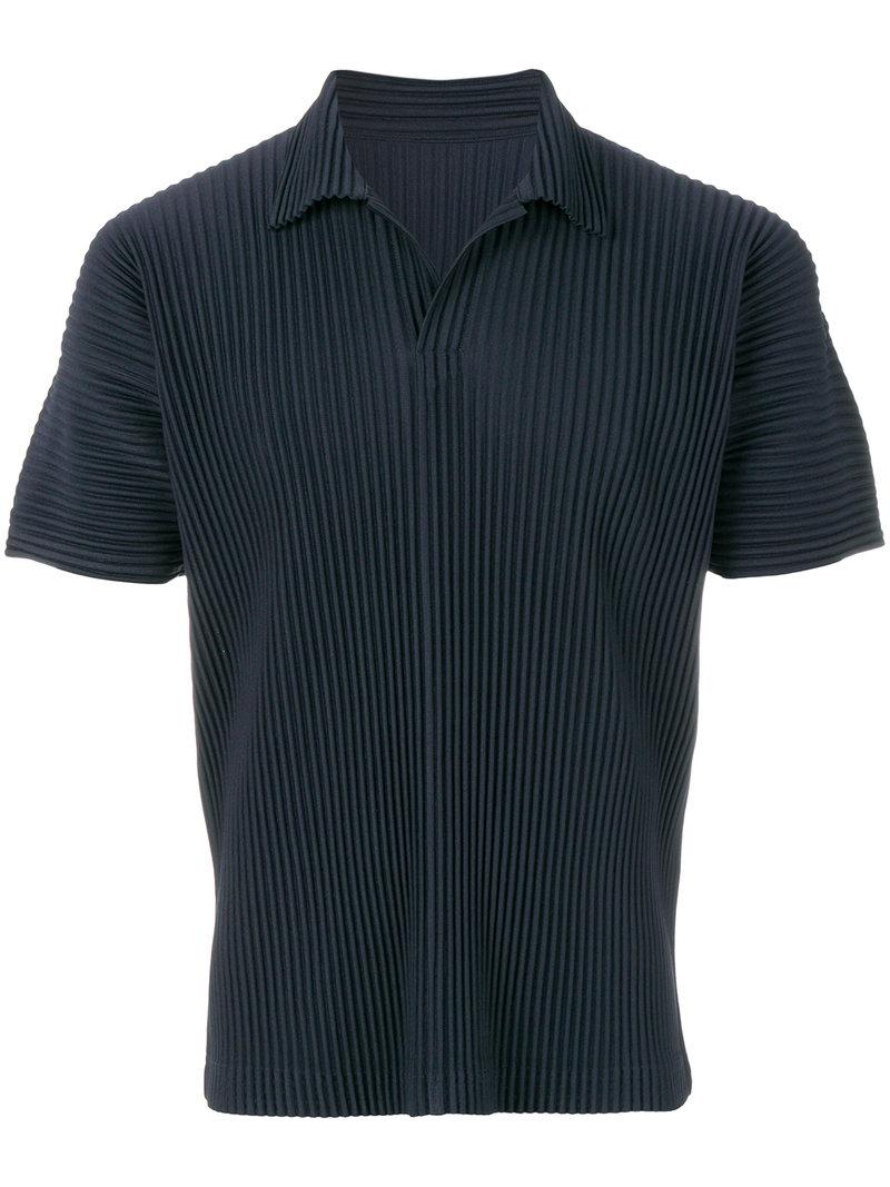 Lyst - Homme Plissé Issey Miyake Ribbed Effect Polo Shirt in Blue for Men