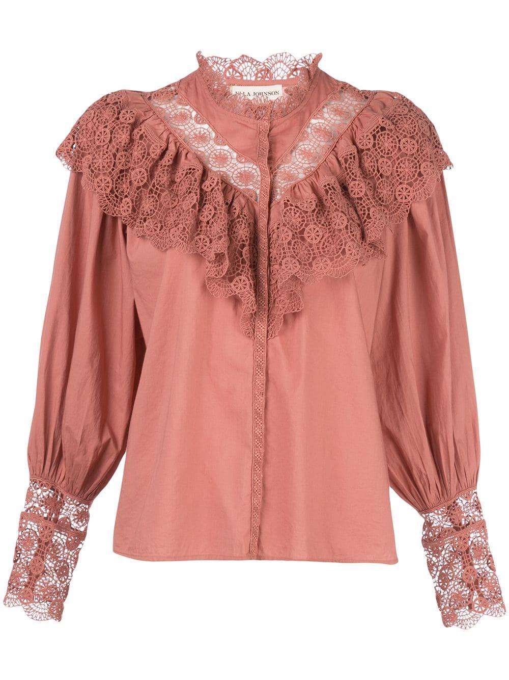 Ulla Johnson Ethel Lace-trimmed Blouse in Red - Lyst