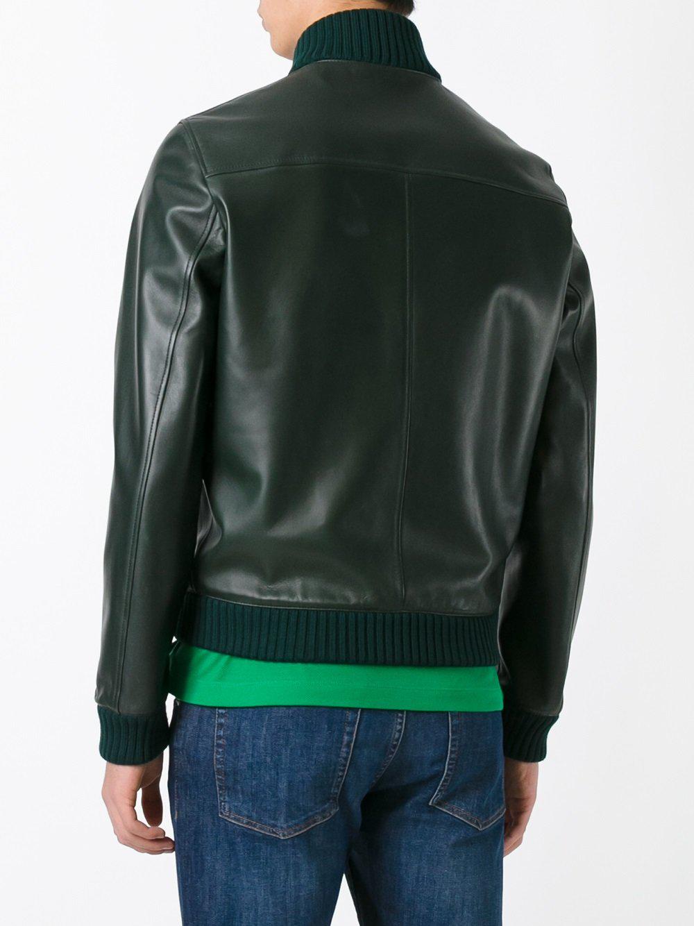 Lyst - Gucci Leather Bomber Jacket in Green for Men