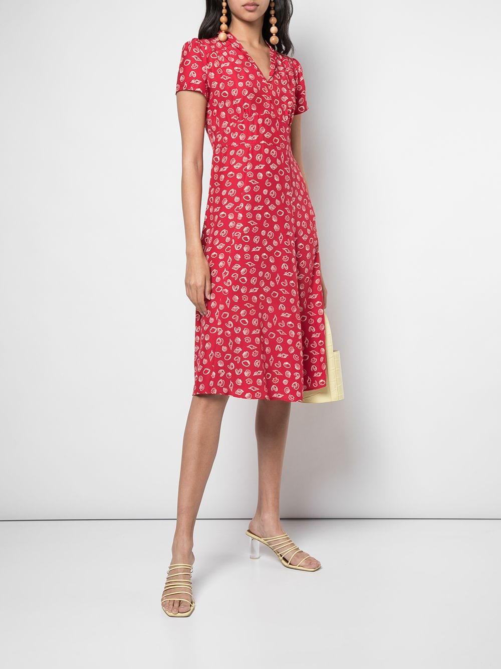 HVN Shell Print Shirt Dress in Red - Lyst