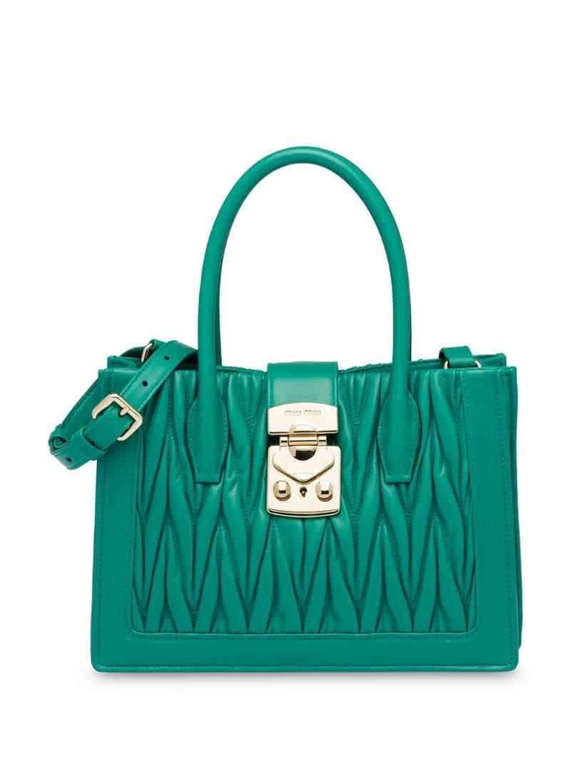 Miu Miu Matelassé Tote Bag in Green - Lyst