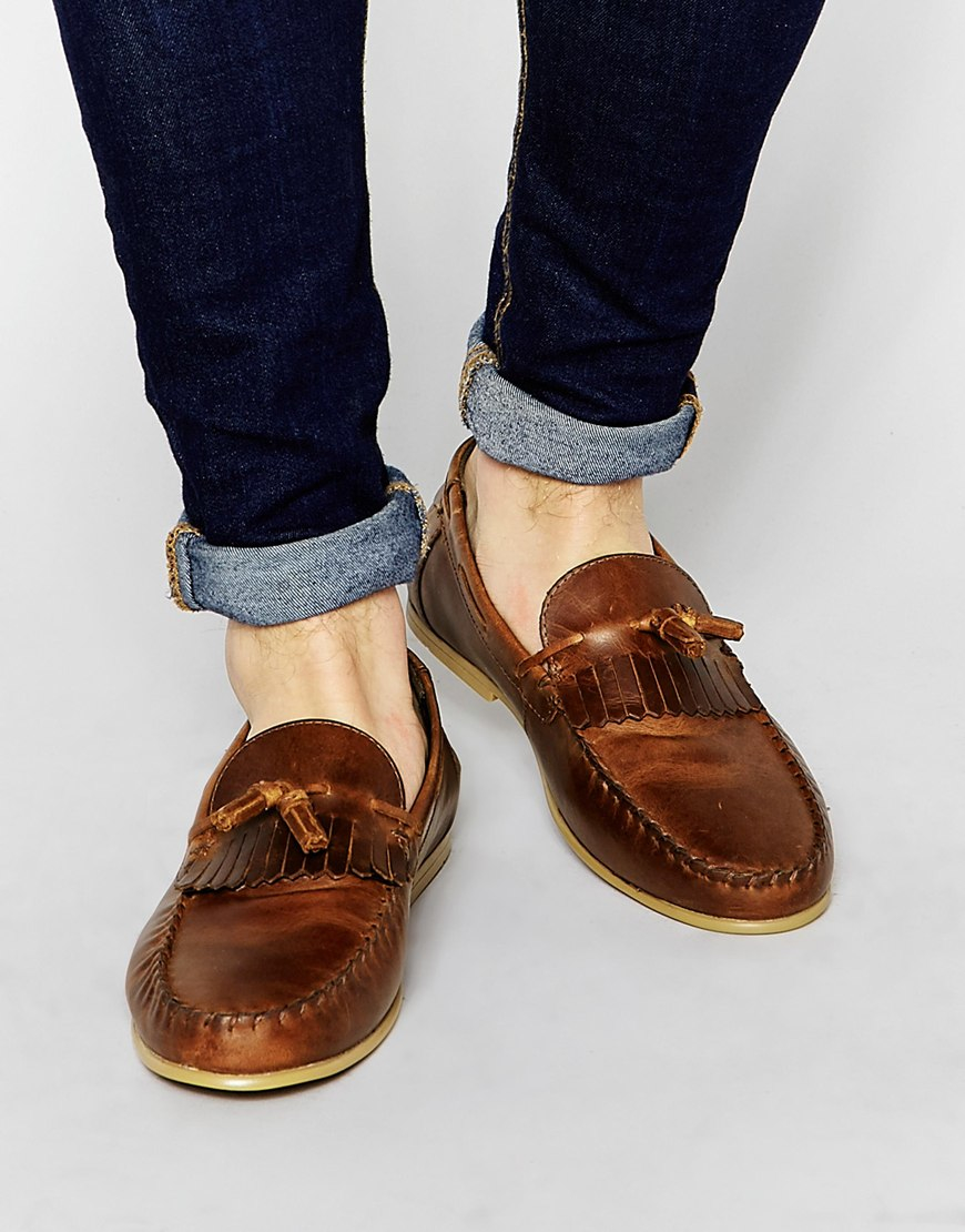 Asos Tassel Loafers In Tan Leather With Fringe in Brown for Men | Lyst