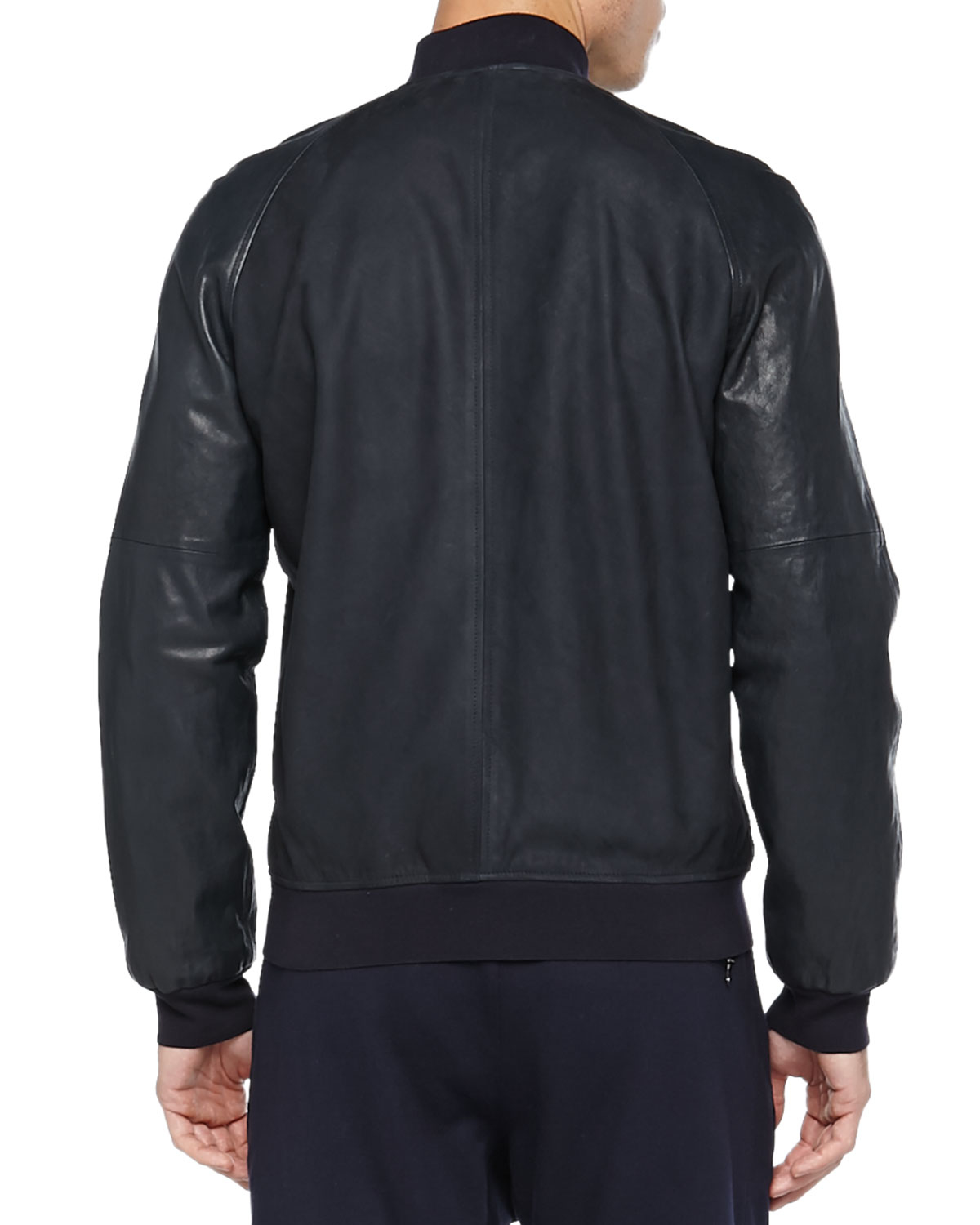 Vince Leather Baseball Jacket In Blue For Men Lyst Gallery