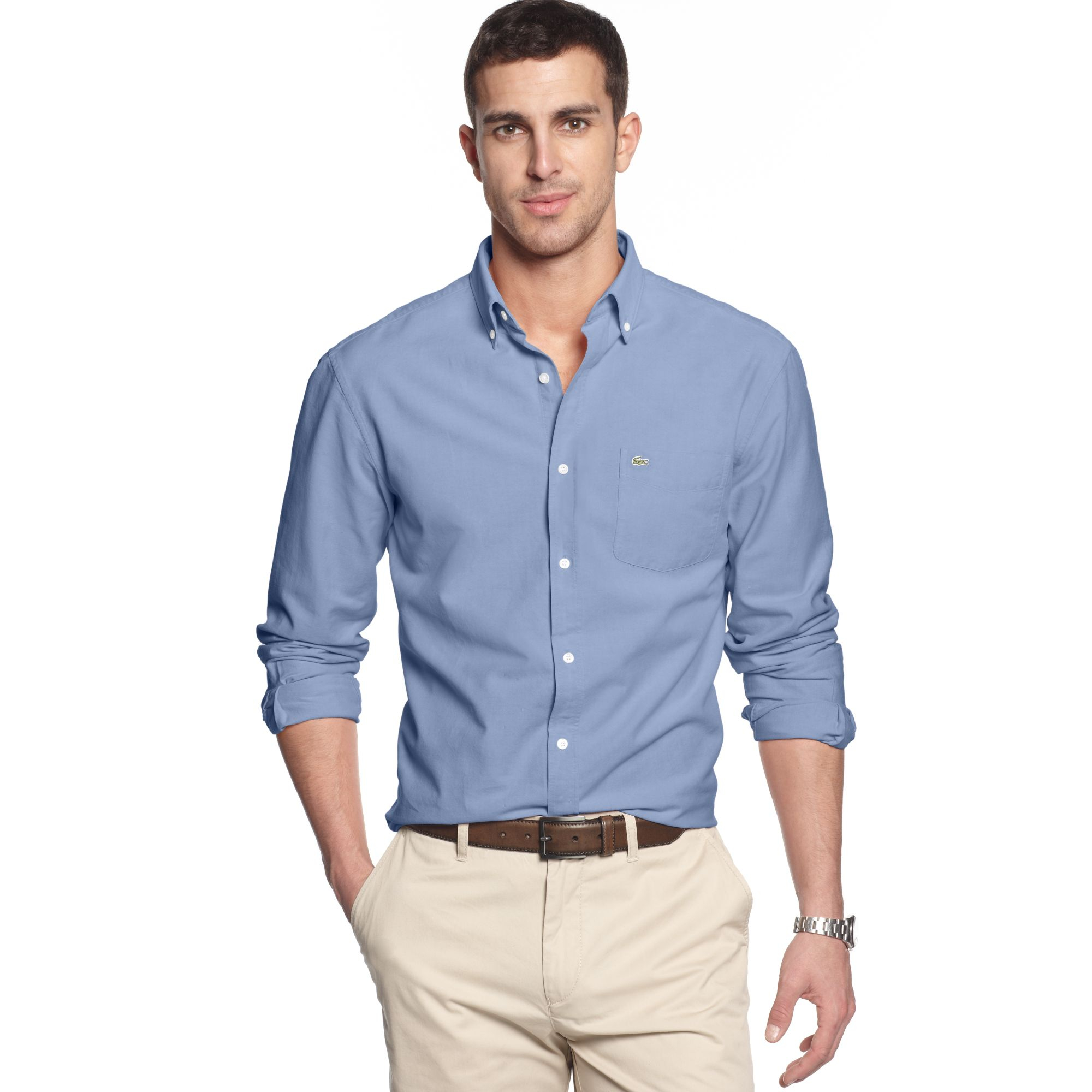 Lyst - Lacoste Long Sleeve Regular Fit Oxford Woven Shirt in Blue for Men